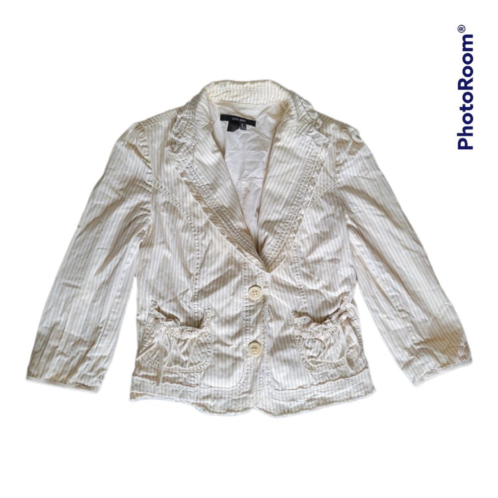 ZARA BASIC CREAM&WHITE STRIPE BLAZER JACKET - 5
